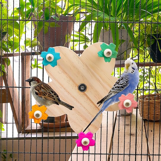 Wooden Parrots Ferris Wheel Toy with Perches, Bird Toy Rotating Perch Toy, Hanging Bird Stand Cage Accessories for Parakeet Parrot, Cockatiel, Budgerigar,Conure, Lovebirds