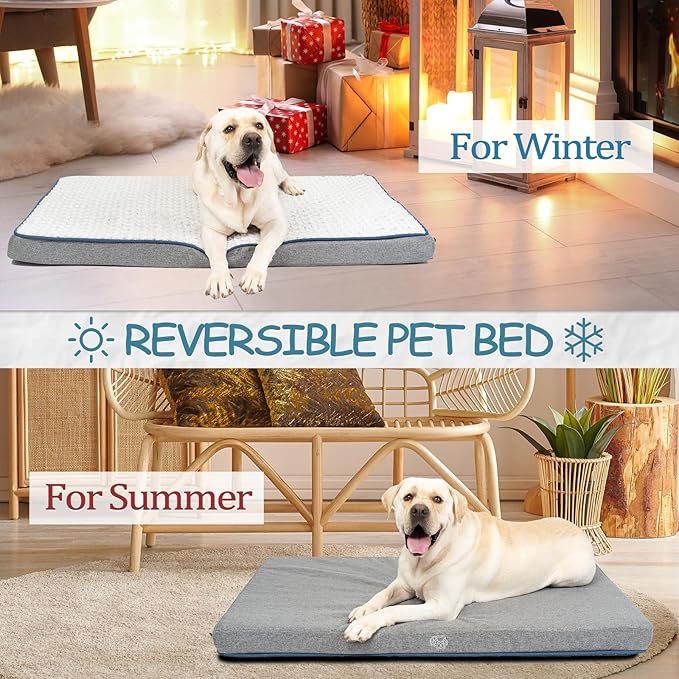 EMPSIGN Reversible Cool and Warm Dog Bed for Crate Pad, Pet Beds with Washable and Removable Cover, Dog Crate Bed Sleeping Mats, Bed for Dog Crate for Large Medium Small Dogs, Grey