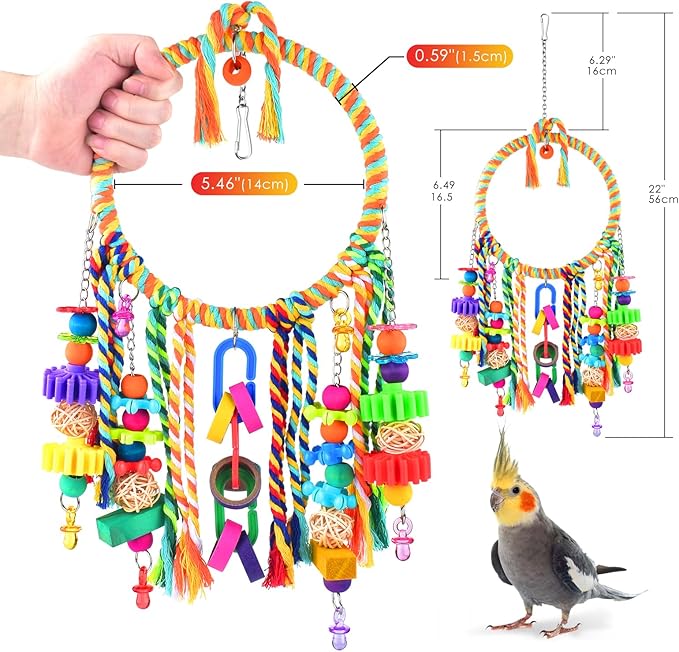 KATUMO Bird Toys, Bird Swing Toy Bird Perch with Colorful Chewing Toys, Suitable for Lovebirds, Finches, Parakeets, Budgerigars, Conure ect Small Birds