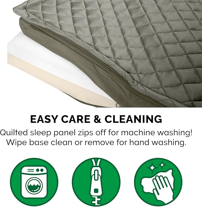 Furhaven Water-Resistant Memory Foam Dog Bed for Medium/Small Dogs w/ Removable Quilt Top & Washable Cover, For Dogs Up to 35 lbs - Indoor/Outdoor Quilt Top Convertible Mattress - Dark Sage, Medium