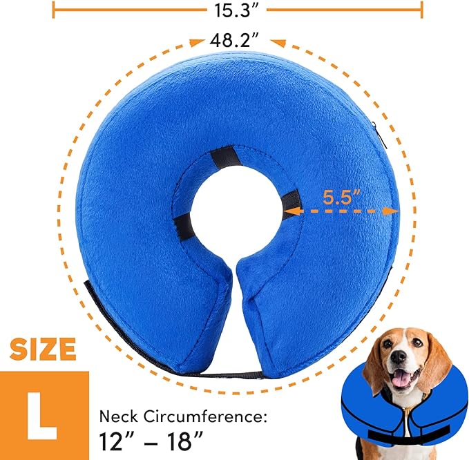 BENCMATE Protective Inflatable Collar for Dogs and Cats - Soft Pet Recovery Collar Does Not Block Vision E-Collar (Large, Blue)