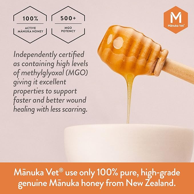 Manuka Vet Skin & Wound Gel, 500+ MGO Medical Grade Manuka Honey, Rapid Healing & Skin Repair Treatment for Dogs, Horses and Cats, 3.53oz (100g) Tube