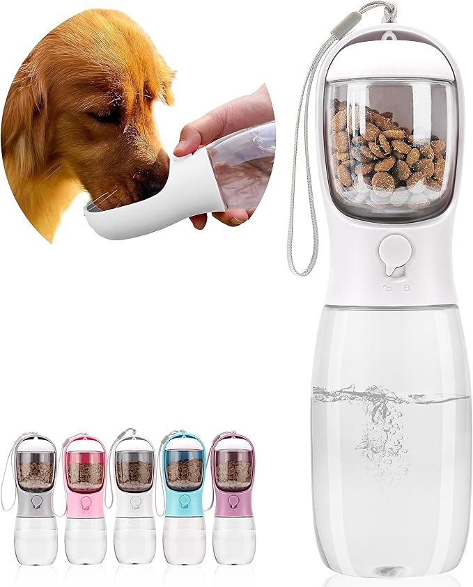 Dog Water Bottle,Portable Pet Water Bottle with Food Container,Outdoor Portable Water Dispenser for Cat,Puppy,Pets for Walking,Hiking,Travel,Puppy Essentials,Dog Stuff(19oz)