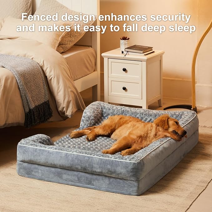 WNPETHOME Dog Beds for Large Dogs, Washable Dog bed, Bolster Dog Sofa Bed with Waterproof Lining & Non-skid Bottom, Orthopedic Egg Foam Dog Couch for Pet Sleeping, Pet Bed for Large dogs