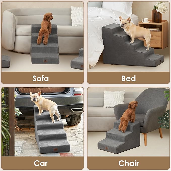 EHEYCIGA Dog Stairs for Beds 19.7" H, 4-Step Dog Steps for Small Dogs and Cats, Slope Pet Steps with Non-Slip Bottom, Dark Grey