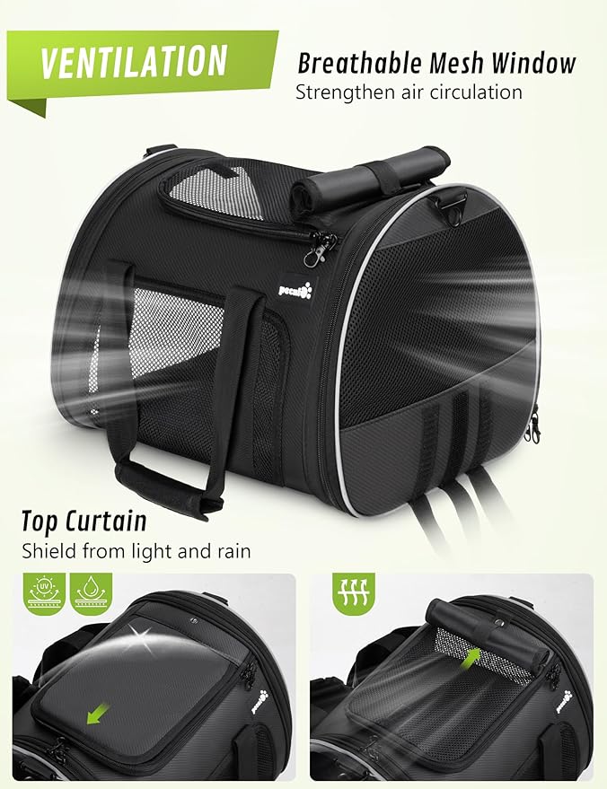 Pecute Dog Basket for Bike, Dog Bike Basket for Small Dog Cat Puppies, Pet Basket for Bike Riding, Multiple Storage Pockets Removable Sun Shield, Pet Carrier with Shoulder Strap