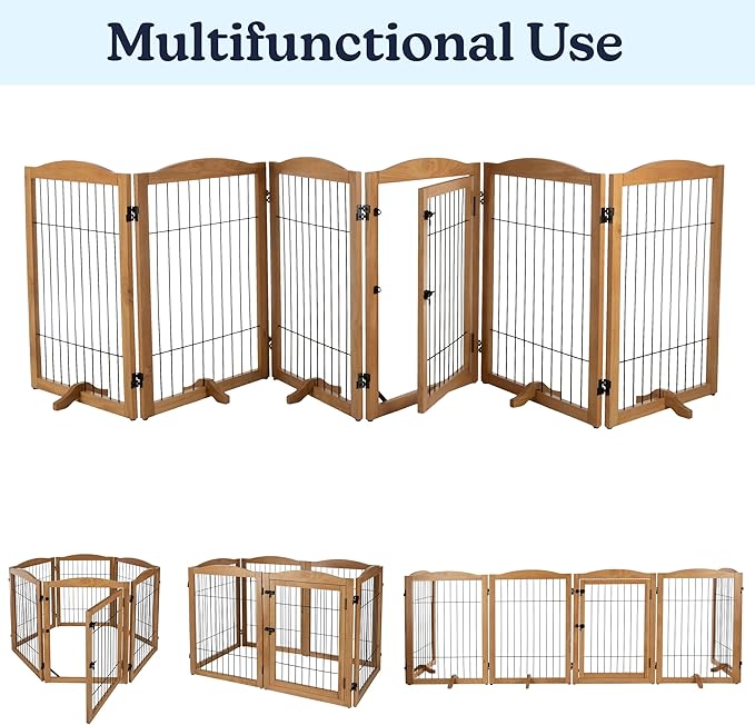Pet Gate - 6-Panel Indoor Folding Dog Fence for Stairs or Doorways - 133x32-Inch Freestanding Play Pen with Support Feet by PETMAKER (Natural)