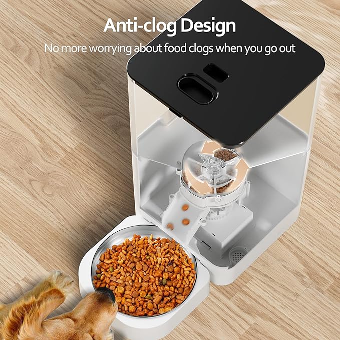 VOLUAS Automatic Cat Feeders - Pet Food Dispenser for Dry Food, Timed Cat Feeder with Desiccant Bag, Programmable Portion Size Control 4 Meals Per Day, 10s Voice Recorder