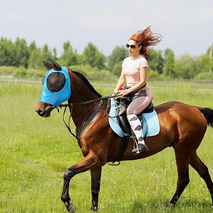 Masks for Horses, Safe and Breathable Horse Fly Masks with Ears, Shade and Cooling to Protect The Horse's face from Disturbance, Blue L