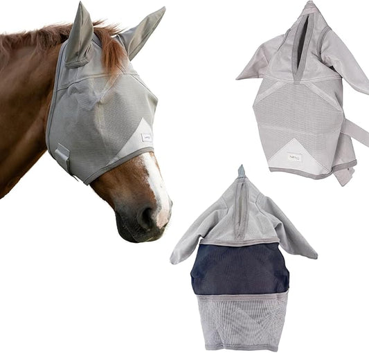 Horse Fly Mask with Ears, Built in Visor Breathable Lightweight Horse Fly Mask, 95% UV Eye Protection Horse Supplies, UV Fly Mask for Horses, Adjustable Fit for Comfort Horse Medium/Large Size