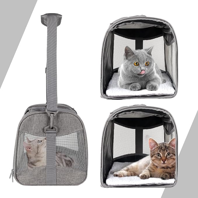 Cat Carrying Case - Pet Carrier Airline Approved, Protable and Breathable Pet Travel Carrier Removable Fleece Pad, Collapsible Cat Carrier Dog Carrier for Medium Cats Small Cats Dogs (X-Large, grey)