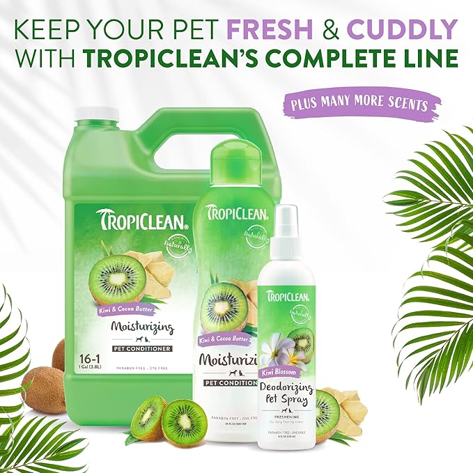 TropiClean Kiwi Blossom Dog Perfume Spray Long Lasting | Naturally Derived Odor Removing Dog Deodorizing Spray | Cat Friendly | Made in USA | 8 oz.