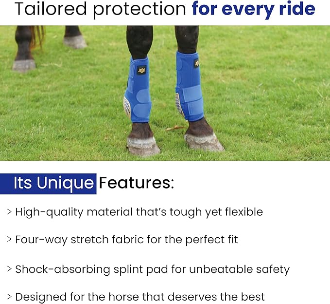 RS Premium Design Horse Boots, Protective and Shock Absorber | Horse Fly Boots Best for Jump Training and for Trails | Ok Fabric Provides Ultimate Flexibility (Blue ., Medium)