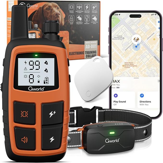 i tag Dog Shock Collar No Monthly Rent GPS trackers for Dogs (Only iOS) with Smart Tracker 2 in-1 Dog Training Collar with Remote Innovative IPX7 Waterproof, for All Breeds Sizes