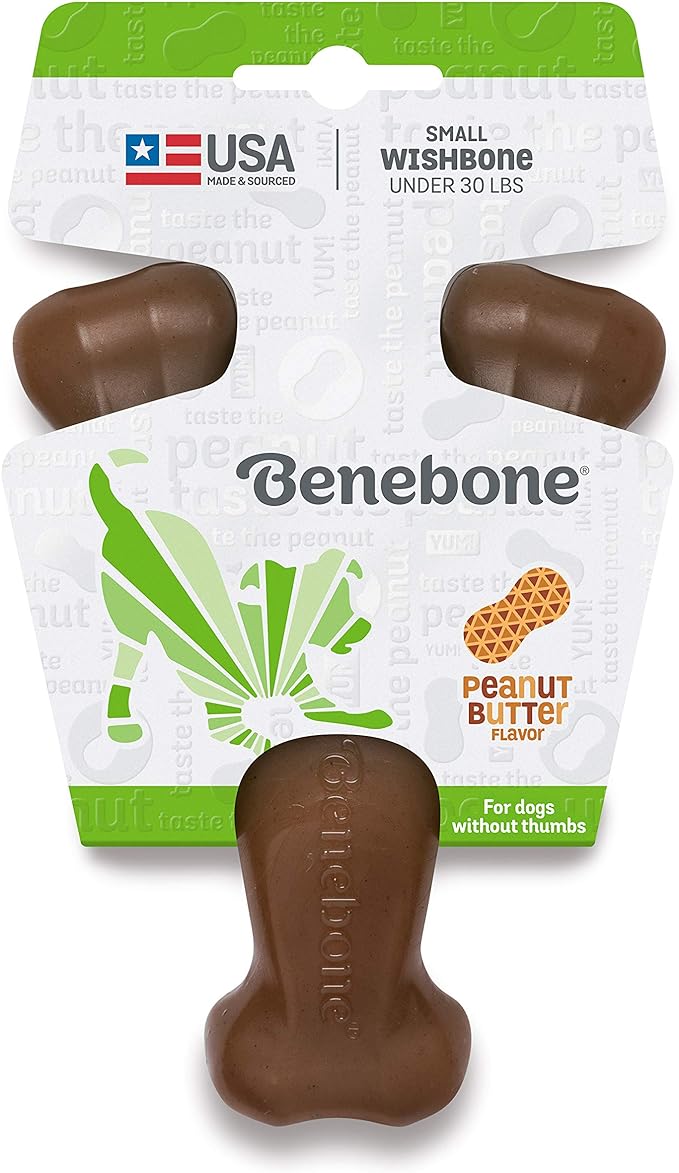 Benebone Wishbone Durable Dog Chew Toy for Aggressive Chewers, Real Peanut, Made in USA, Small, for Any breed