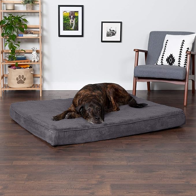 Furhaven Cooling Gel Dog Bed for Large Dogs w/ Removable Washable Cover, For Dogs Up to 125 lbs - Terry & Suede Mattress - Gray, Jumbo Plus/XXL