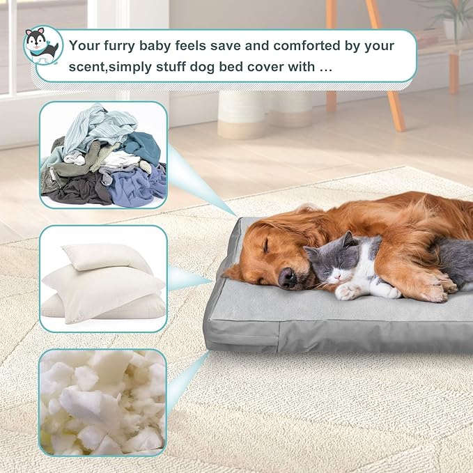 Waterproof Dog Bed Cover Machine Washable Fluffy Dog Bed Replacement Cover, 36Lx27Wx4H inch, Gray