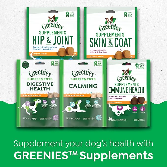 Greenies Supplements Digestive Health Probiotics for Dogs Chicken Flavor, 40 Count Soft Chews Dog Probiotics, 7.8 oz. Pouch