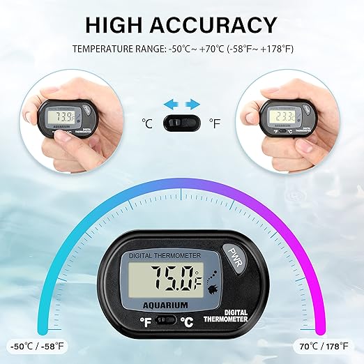 Simple Deluxe 2-Pack LCD Digital Aquarium Thermometer Fish Tank Water Terrarium Temperature with Suction Cup for Turtle