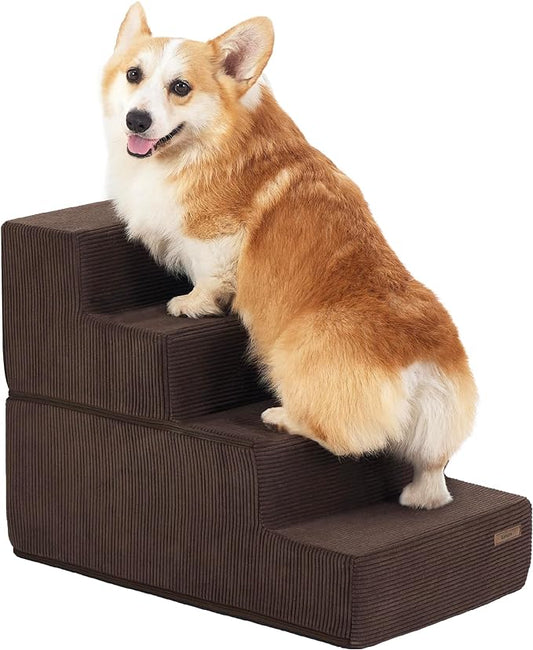 Lesure Dog Stairs for Small Dogs - Pet Stairs for High Beds and Couch, Folding Pet Steps with CertiPUR-US Certified Foam for Cat and Doggy, Non-Slip Bottom Dog Steps, Brown, 4 Steps