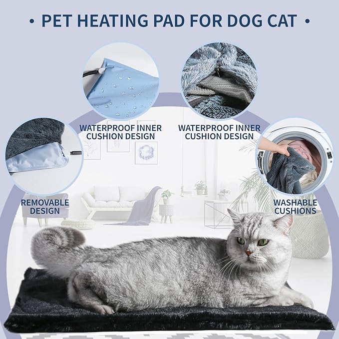 Pet Heating Pad for Dog Cat - Intelligent Thermostat Temperature Controller,Washable Flannel Cover - Cat Dog, S M L - Heated Cat Bed Indoor, Self Warming Cat Bed - Heating Pad for Cats (L)