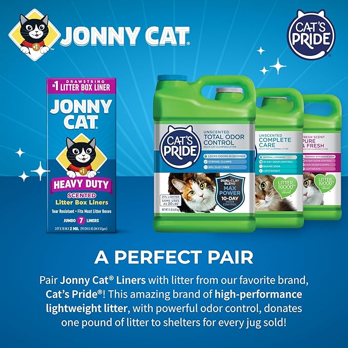 Jonny Cat Litter Box Liners: Fresh Scent - Heavy Duty - Tear & Leak Resistant - Drawstring Close - Jumbo, 7 Count