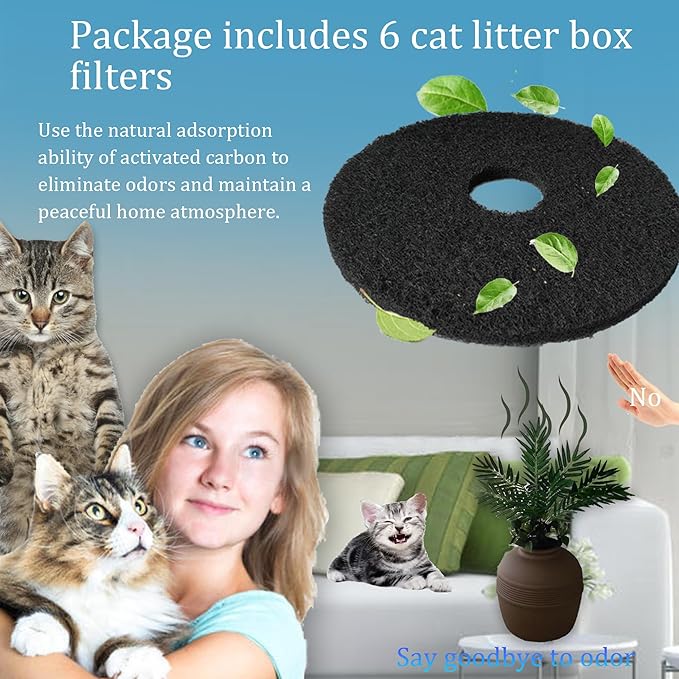 Cat Litter Box Replacement Carbon Charcoal Filters Compatible with Hidden Cat Litter Box（ 6PCS ） - Activated Carbon Charcoal Filters for Cat Litter Box, Absorbing Odor, Keep Home Fresh