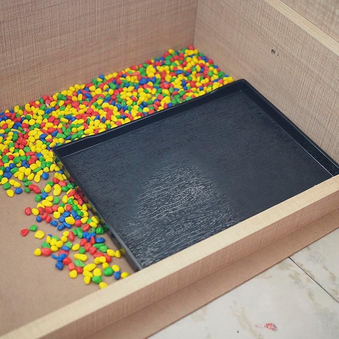 OMEM Reptile Bowl Large Food and Water Dish Enough Space Also Fit for Bath Simulated Wood Grain Surface (L, Black)