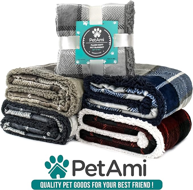 PetAmi Waterproof Dog Blanket for Small Medium Dog, Pet Puppy Blanket Couch Cover Protection, Sherpa Fleece Cat Blanket Couch Sofa Bed Furniture Protector Reversible Soft Washable 29x40 Checker Red