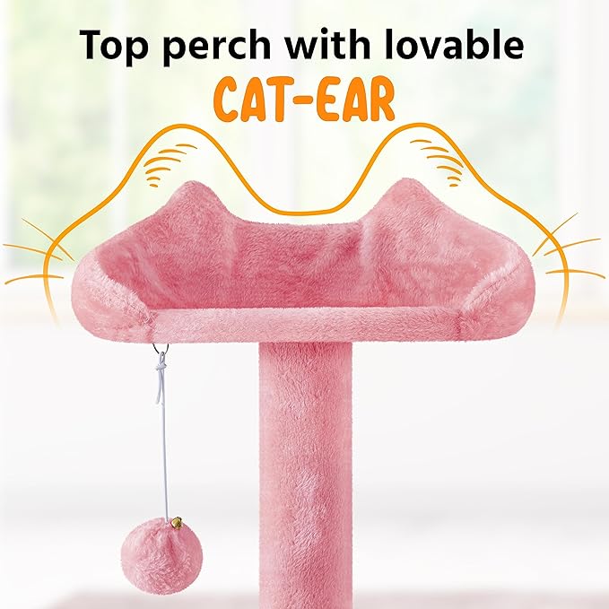 Yaheetech XL Cat Tree, 80in Multi-Level Cat Tower w/Cat Scratching Posts, Double Cat Condo, Perched Platforms and Dangling Balls, Cat Activity Center for Kittens Pets, Pink