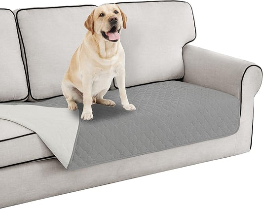 Easy-Going 100% Waterproof Dog Bed Cover Reversible Leak Proof Couch Cover Washable Sofa Cover Furniture Protector Blanket for Pets Kids Children Dog Cat (30x70 Inch, Light Gray/Ivory)