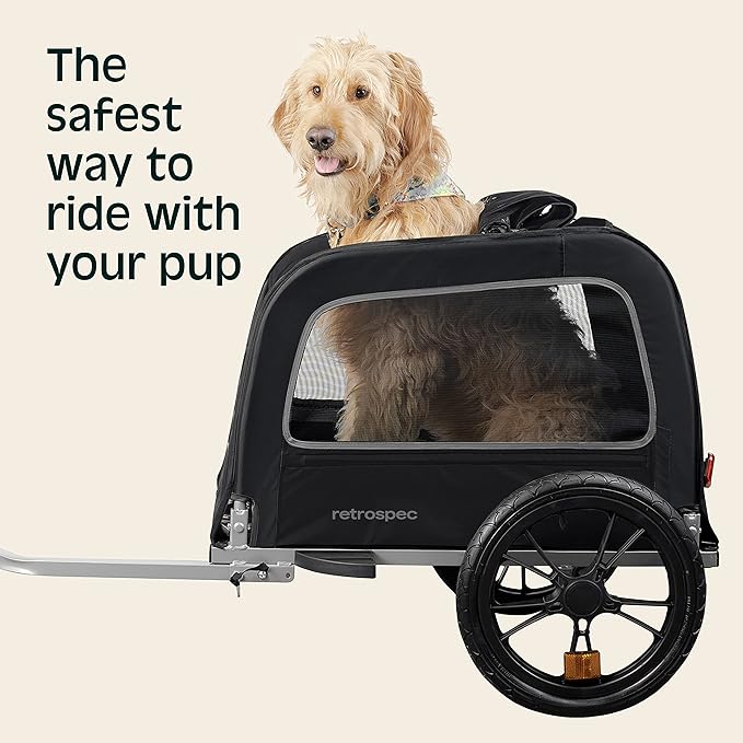 Retrospec Rover Waggin' Pet Bike Trailer - Small & Medium Sized Dogs Bicycle Carrier - Foldable Frame with 16 Inch Wheels - Non-Slip Floor & Internal Leash