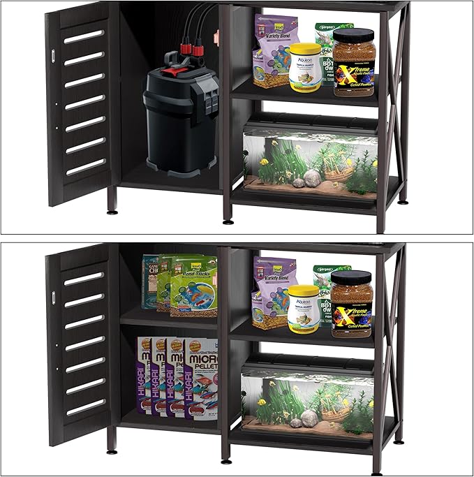 40-50 Gallon Fish Tank Stand, Aquarium Stand with Cabinet Accessories Storage, Heavy Duty Metal Frame, 40.55" L*18.89" W Tabletop, 850LBS Capacity, Black PG02YGB