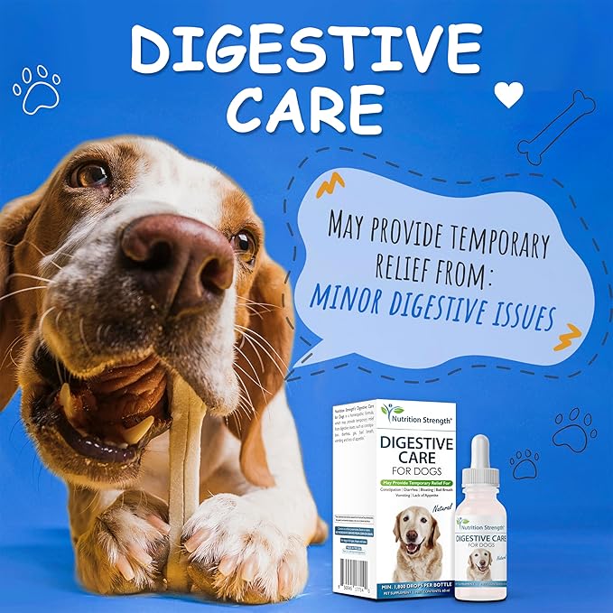 Digestive Care for Dogs, Natural Constipation Relief for Dogs and Puppies & Support for Diarrhea, Bloating, Bad Breath, Vomiting, Lack of Appetite, 60 Milliliters