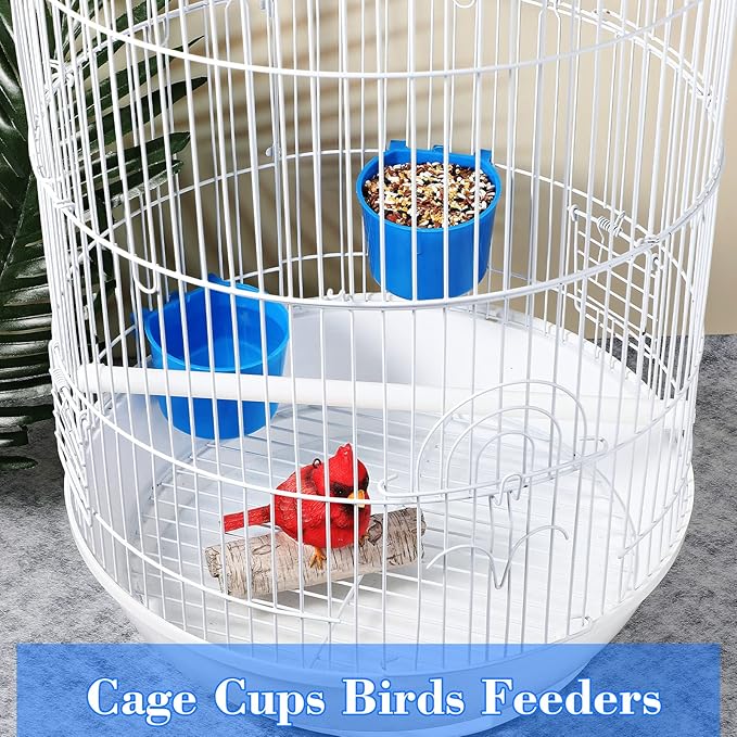 60 Pieces Cage Cups Birds Hanging Feeders Seed Bowl 8 oz Plastic Chicken Feeder Water Bowl Hanging Chicken Waterer Chicken Feeding Watering Dish Coop Cups for Gamefowl Parrot Parakeet (Blue)