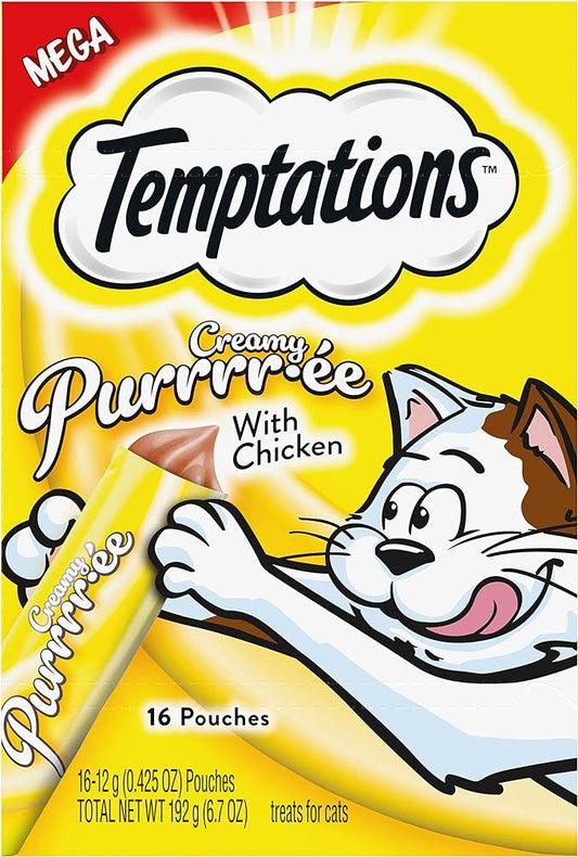 Temptations Creamy Puree with Chicken Lickable, Squeezable Cat Treats, 0.42 Oz Pouches, 16 Count (pack of 1)