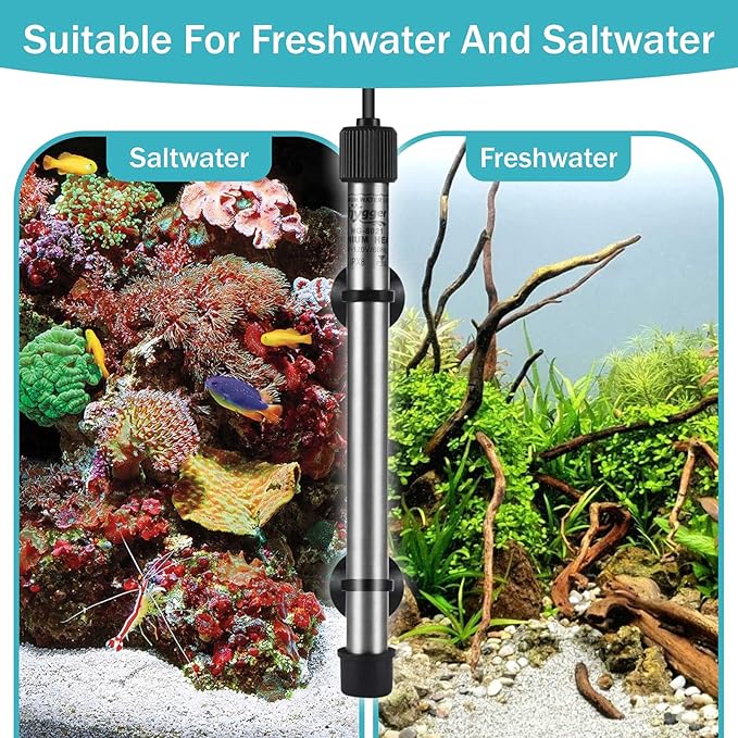 hygger Pinpoint Saltwater Aquarium Heater with Digital Thermostat IC Temp Controller, Titanium Tube Submersible Fish Tank Heater for Coral Reef 50 Watt