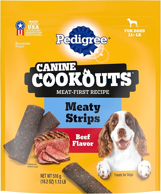 Pedigree Canine Cookout Soft Dog Treats, Beef Flavored Meaty Strips, 18.2 oz. Bag, Pack of 4