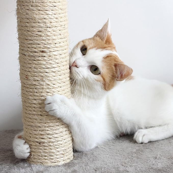 Cat Tree - 6-Foot Cat Tower for Indoor Cats with Napping Perches, Kitty Condo, 9 Cat Scratching Posts, 2 Hanging Toys, and Rope by PETMAKER (Ivory)