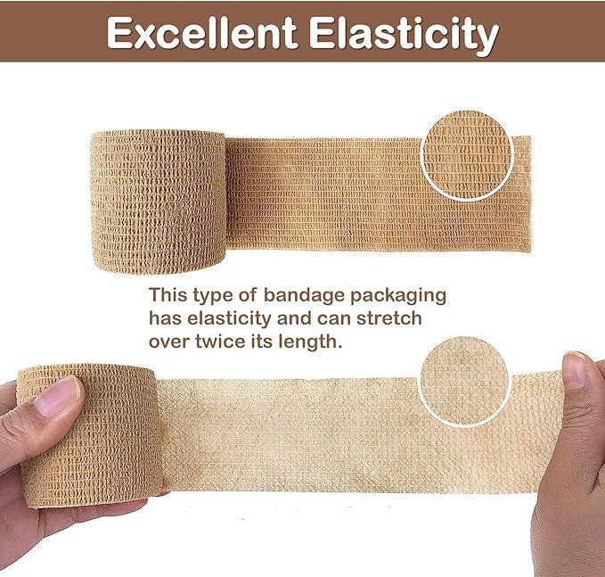 Self Adhesive Bandage Wrap, 9 Pack 2" x 5 Yards, Athletic Tape, Elastic Bandage, Self Stick Wrap for Ankle, Wrist, Finger, Sports (Skin Color)