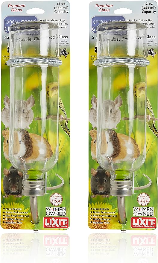 Lixit Chew Proof Flat Sided Water Bottles for Rabbits, Ferrets, Rats, Birds, Hamsters, Guinea Pigs, Chinchillas Gerbils and Other Small Animals (12oz Pack of 2)