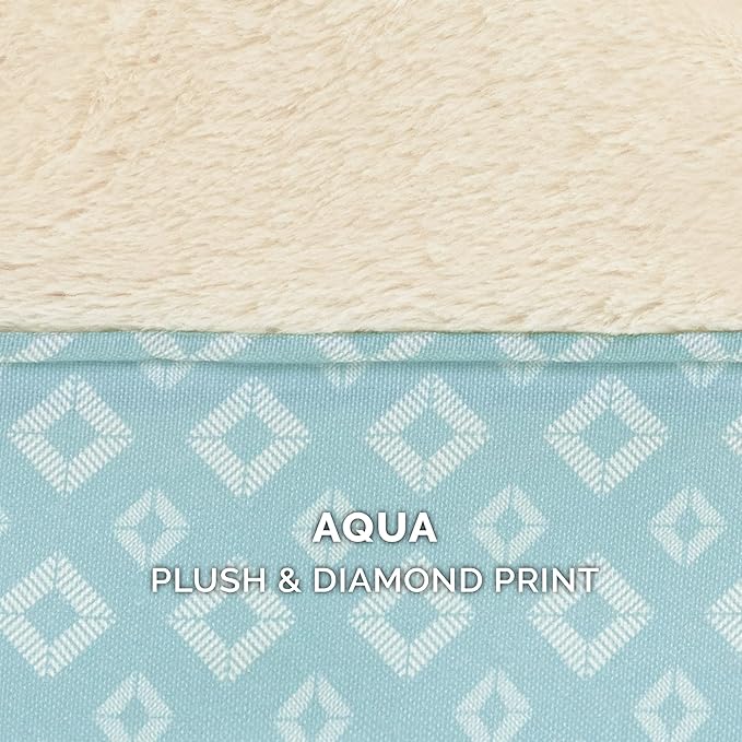 Furhaven Replacement Dog Bed Cover Plush & Diamond Print Nest Top Sofa-Style, Machine Washable - Aqua, Medium