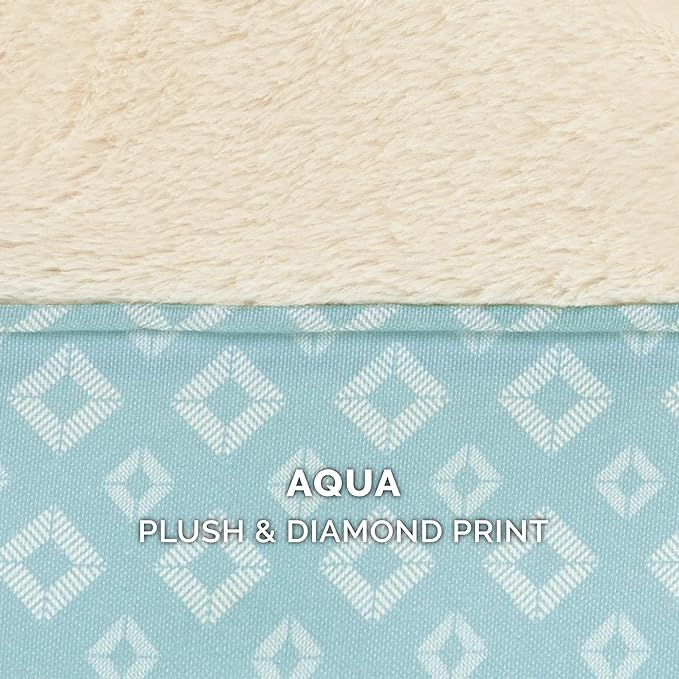 Furhaven Replacement Dog Bed Cover Plush & Diamond Print Nest Top Sofa-Style, Machine Washable - Aqua, Large