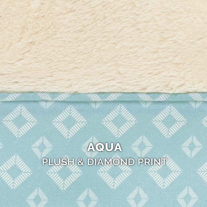 Furhaven Cozy Orthopedic Dog Bed for Large Dogs w/ Removable Bolsters & Washable Cover, For Dogs Up to 95 lbs - Plush & Diamond Print Nest Top Sofa - Aqua, Jumbo/XL