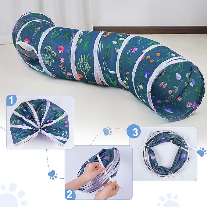 Cat Tunnel, Cat Tunnels for Indoor Cats, S-Shape Peekaboo Cat Cave with Cat Toys, Foldable Cat Tubes and Tunnels for Cats, Rabbit, Puppy, Guinea Pig