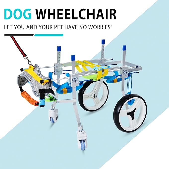 Adjustable 4-Wheel Dog Wheelchair| Pet Wheelchairs with Disabled Hind Legs Walking|Full Support Dog wheelchairs (7-Size) (M)