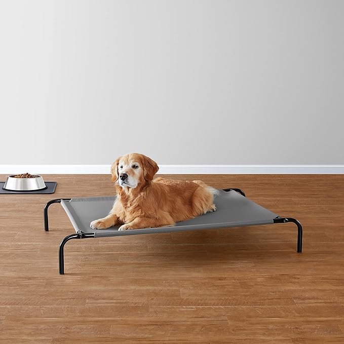 Amazon Basics Cooling Elevated Dog Bed with Metal Frame, Large, 51 x 31 x 8 Inch, Grey