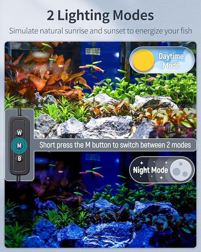 Pawfly 16 W Aquarium LED Light for 24 to 30 Inch Fish Tanks Extendable Fish Tank Light with Full Spectrum Brilliant White Blue Red Lights with Daytime & Night Modes and Adjustable Brightness