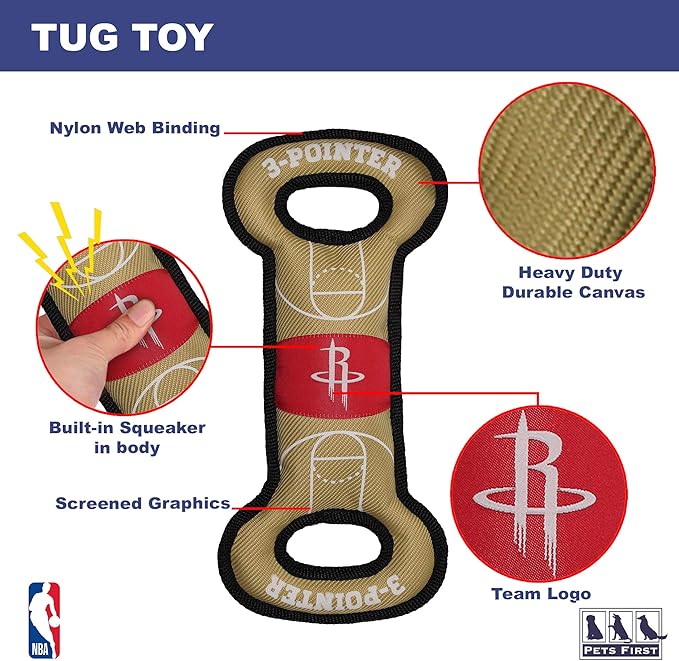 Pets First NBA Houston Rockets Basketball Court Field Toy for Dogs & Cats with Inner Squeaker