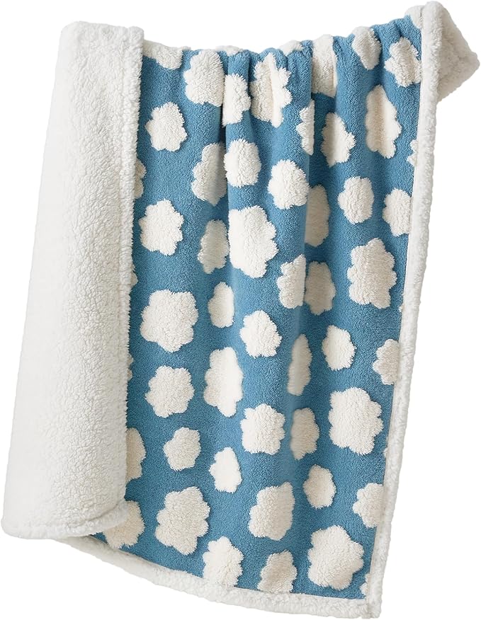 Lesure Waterproof Dog Blanket for Large Dogs - Washable Double Sided Dog Blankets with Warm Jacquard Shag and Soft Sherpa Fleece, Pet Cat blanket for Bed Protection, 3D Textured Cloud, Blue
